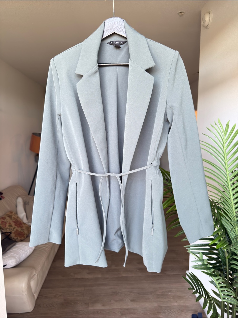 Athleta Sage Green Belted Blazer Jacket Size 4 Minimal Chic - Picture 3 of 10